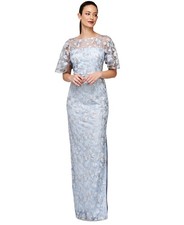 JS Collections Women's Brooke Embroidered Column Gown Light Blue Size 12 picture