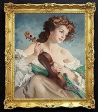 Handmade Old Master-Art Antique Oil Painting noblewoman violin girl on canvas picture
