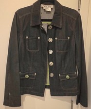 Carlisle size 12 black denim itility jacket with green and black bittons snap... picture