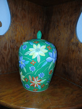 Stunning Vintage Chinese Style Covered Ginger Jar Hand-Painted Floral Motif picture