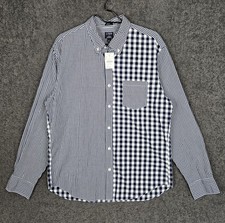 J Crew Shirt Men's Large Slim Blue White Mixed Gingham Plaid Button Down NEW NWT picture