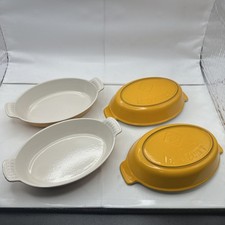 4 Pc Vintage LE CREUSET #20 Yellow ORANGE BAKING DISH FRANCE picture