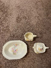 W S George China Lido Canarytone Serving Bowl, Sugar Bowl, Creamer picture