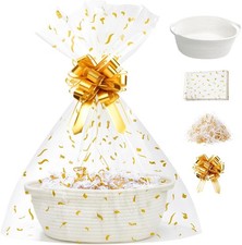 Small Woven  Basket Set with Cut Paper Shred Filler, Pull Bow & Cellophane Bag, picture