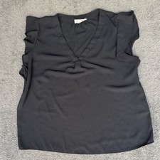 Philosophy Republic Clothing Womens XL Black V-Neck Ruffle Cap Sleeve Blouse Top picture