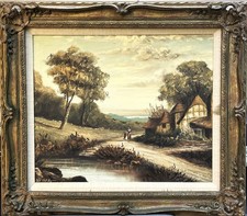 VTG Mid-20th C Continental School Impressionist. O/C Pastoral Landscape, Signed picture