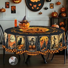 Halloween Themed Tablecloth, Black Cat, Pumpkin, Ghost, Castle Pattern Design picture
