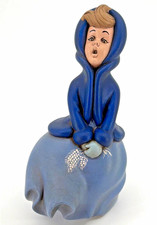 Vintage Studio Art Pottery Figurine Blue Hooded Caroler Signed Maralo picture