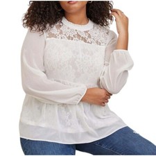 Torrid Coastal Top 4X White Lace Chiffon Neutral Feminine Coquette Festival 80s picture
