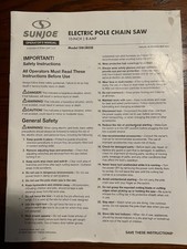 SUNJOE 10 inch 8 amp Electric Pole Chain Saw Operator's Manual for Model SWJ803E picture