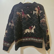 Vintage Eddie Bauer Boys M 100% Wool Equestrian Horse Rider Knit Sweater picture