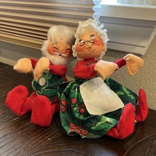 Vtg 1963 Annalee Santa Mrs Claus Figures Plush Christmas Folk Art Set 8