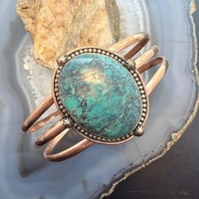Copper Southwestern Style Oval Tibetan Turquoise Decorated Bracelet For Women picture