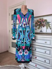 Vintage Emilia Bellini Florence 100% Silk Geometric Long Sleeve Dress IT 46  picture