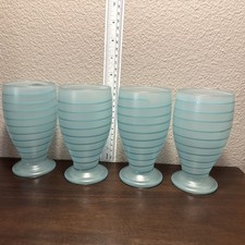 Set Of 4 VTG Luminarc Aqua Blue Satin Glass Ribbed Swirl Juice Glasses 5