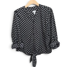 Chico's Top Womens Size 2 Black White Polka Dot Tie Front Button Blouse Large L picture