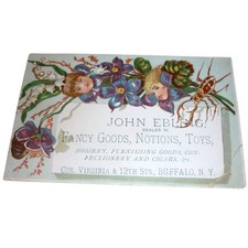 Antique John Ebling Buffalo NY Victorian Trade Card Fancy Goods Toys Flowers Art picture