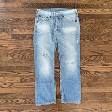 True Religion Ricky Super T Straight Leg White Stitching Denim Jeans Size 32 picture