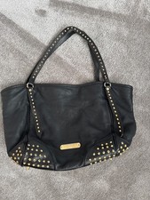 Black leather Burberry Tote with gold studs picture