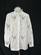 NWT Talbots Lattice Embroidered Ruffle Shirt Blouse White Floral Medium picture