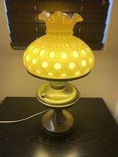Fenton Opalescent Coin Dot Honeysuckle BRASS LAMP w/FLOWER DESIGN 1948-1949 picture