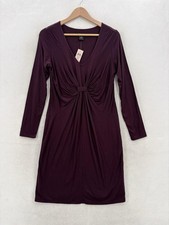 Ann Taylor Dress Womens MP Purple Ruched Pleated V Neck Jersey Sheath Career NWT picture