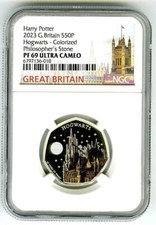 2023 Great Britain S50P SILVER PROOF ÑGC PF69 HOGWARTS SCHOOL OF WIZARDRY POTTER picture