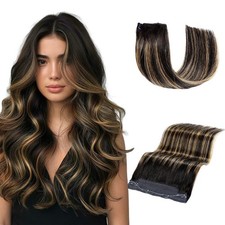 LOUMTE Halo Hair Extensions Balayage Natural Black to Chestnut Brown 14 Inch 85g picture