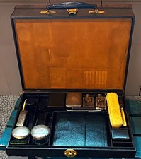 Keller Paris 1940s Vintage Black Leather Hard Vanity Case Locking Fitted picture