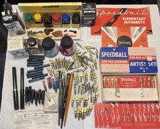 Vintage Calligraphy Drawing Pen Lot Speedball Auto-Feed Nibs Holders Brush picture