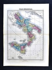 1877 Migeon Map - South Italy Naples Sicily Palermo Capri Vesuvius Etna Syracuse picture