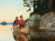 Phillip Russell Goodwin A Dangerous Moment Canoe -  13x19 Print Reproduction picture