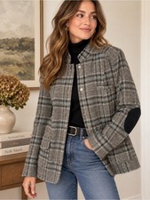 L.L.Bean Plaid Wool Silk Jacket Women’s L Elbow Patch Equestrian Blazer picture