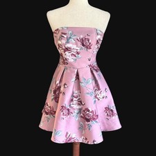 Speechless Pink Floral Strapless Fit Flare Mini Dress Sz. 2 3 NWT coquette HOCO picture