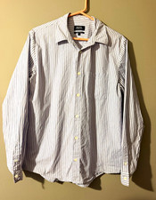 A.P.C. Men's L Blue/White Striped Long Sleeve Point Collar Button-Up Shirt picture