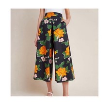 Anthropologie WHIT Black Wide-Leg Floral Jumpsuit Pants with Orange & Green picture
