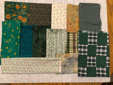 Vintage Green Quilting Fabric Lot Cotton Calico Plaid Floral Squares Destash picture