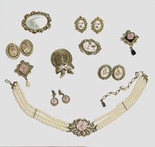Lot of 10 Vintage 1928 Jewelry Co Victorian Revival Rose Choker Brooches Clips picture