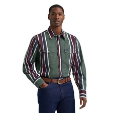 Wrangler Men's Vintage Inspired Brushpopper Green Multi Stripe Shirt 112385788 picture