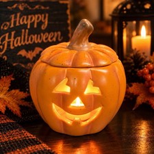 PartyLite Jack O Lantern Pumpkin Candle Holder Luminary Ceramic Halloween 4” picture