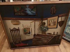 H. Huntington Signed Framed Folk Art Home Original Oil Painting on 36x43 Canvas picture