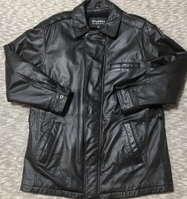 Vintage 90s Wilsons Black Button Front Belted Fitted Leather Jacket Men Sz Large picture