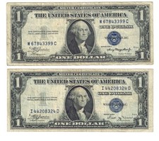 Lot Of 2 1935 A 1935 B $1 Silver Certificate Blue Seal Note picture