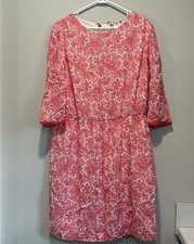 Boden Dolly Day Faux Wrap Dress 16 Red Floral Paisley 3/4 Sleeve Empire Waist picture