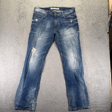 Express Rocco Jeans Men's 34x34 Blue Cotton Denim Straight Distressed Workwear picture