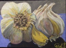 ACEO original painting Acrylic 'GarlicPair' Foodie Spice Pungent Yum by C Shel picture