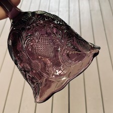 Vintage 1980s Fenton Glass Amethyst Purple Bell with Inverted Strawberry Pattern picture