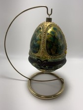 Komozja Mostowski Poland Hand blown Peacock Glass Hinged Egg 22cm Inc stand picture