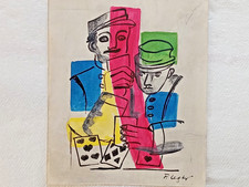 VINTAGE SIGNED COA FINE ARTS PAINTING BY FERNAND LEGER TITLE MEN PLAYING CARDS picture