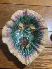 ANTIQUE MARKED GRIFFEN SMITH HILL ETRUSCAN MAJOLICA LEAF PLATE C1880 EUC picture